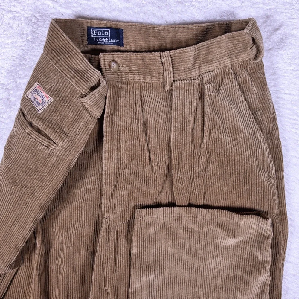 Vintage Polo Ralph Lauren Andrew Cords Mens 35/32 Pleated Wide-Wale Corduroy